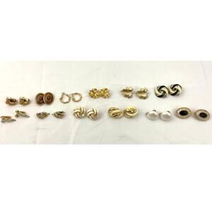 VTG Lot of 12 Assorted Gold Toned Clip-on Earrings Signed Trifari SaraCov Napier